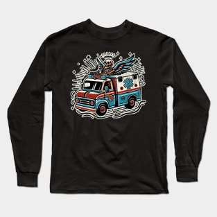 Skeleton Driving Ambulance - Textured Long Sleeve T-Shirt